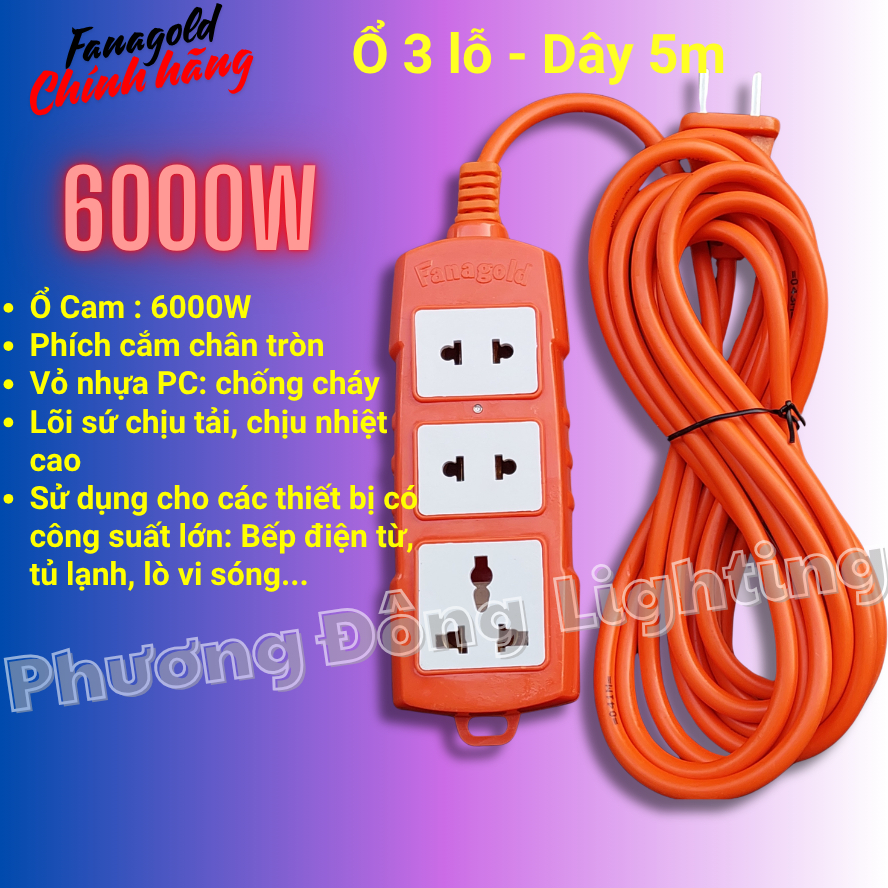 Ổ Cắm Điện Chịu tải cao Công suất 6000W - Dây dài 3m - 5m - Chính hãng FANAGOLD