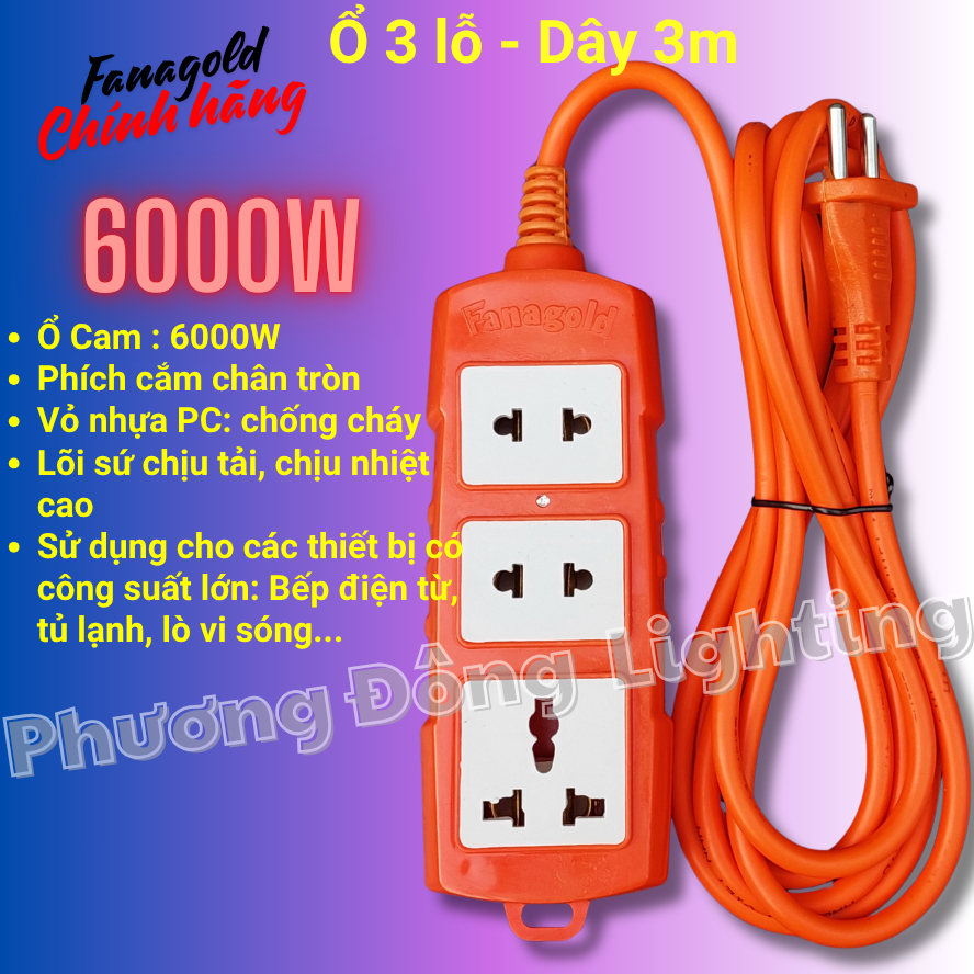 Ổ Cắm Điện Chịu tải cao Công suất 6000W - Dây dài 3m - 5m - Chính hãng FANAGOLD