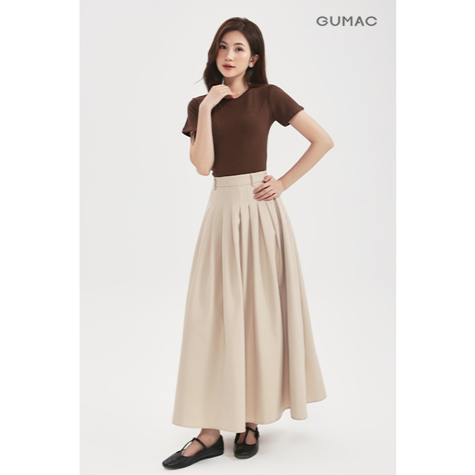 Chân Váy Dài GUMAC Dáng A Xòe Phối Xếp Ly Lưng Rời Có Đỉa Túi Dọc Sườn VF12007