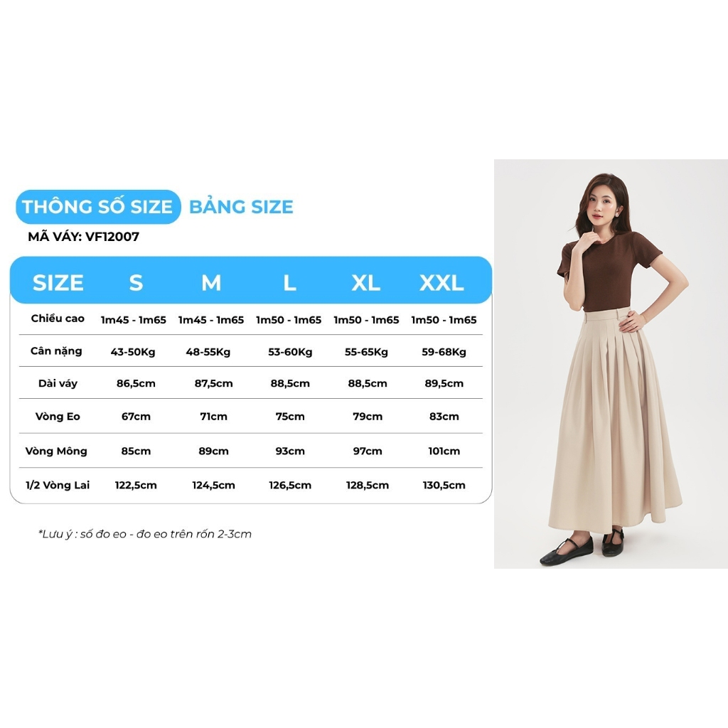 Chân Váy Dài GUMAC Dáng A Xòe Phối Xếp Ly Lưng Rời Có Đỉa Túi Dọc Sườn VF12007