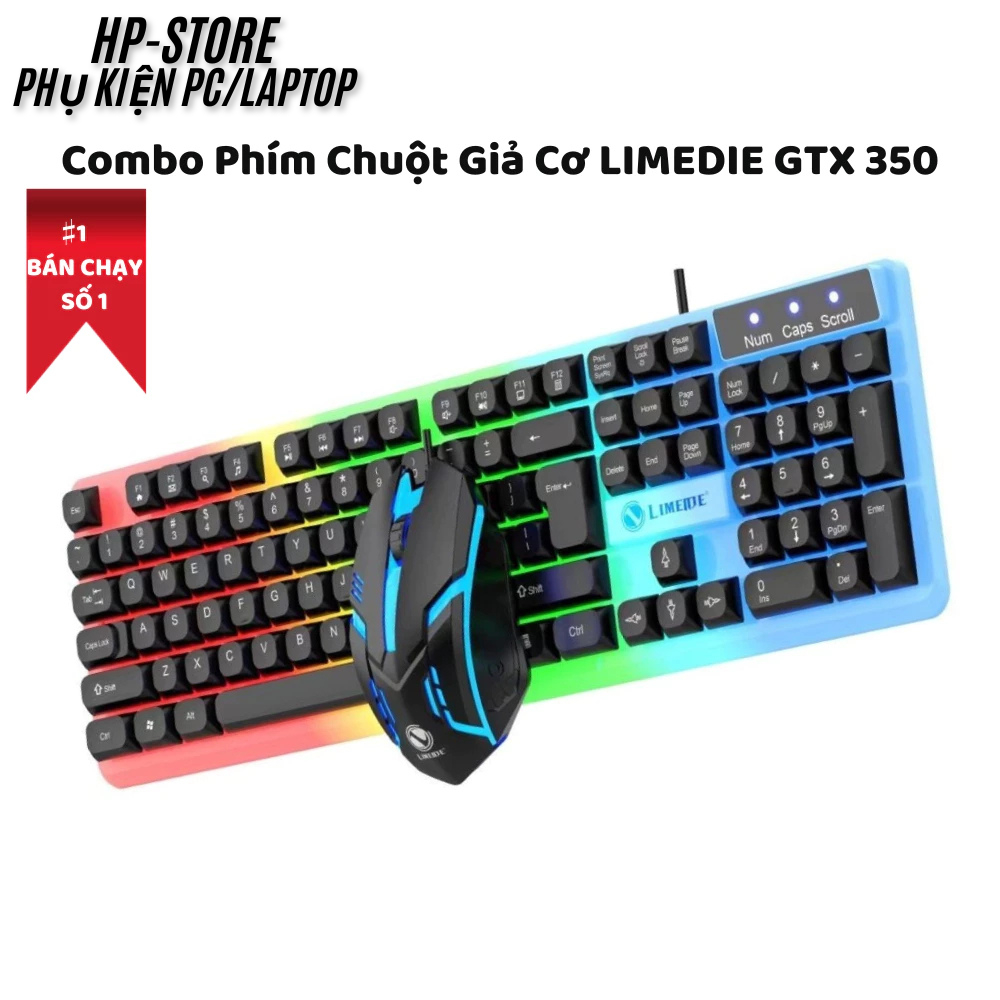 Bàn Phím Giả Cơ Kèm Chuột Máy Tính Có Dây Combo GTX350 Fullsize 104 Phím Có Đèn Led Bật Tắt, Bh 12T