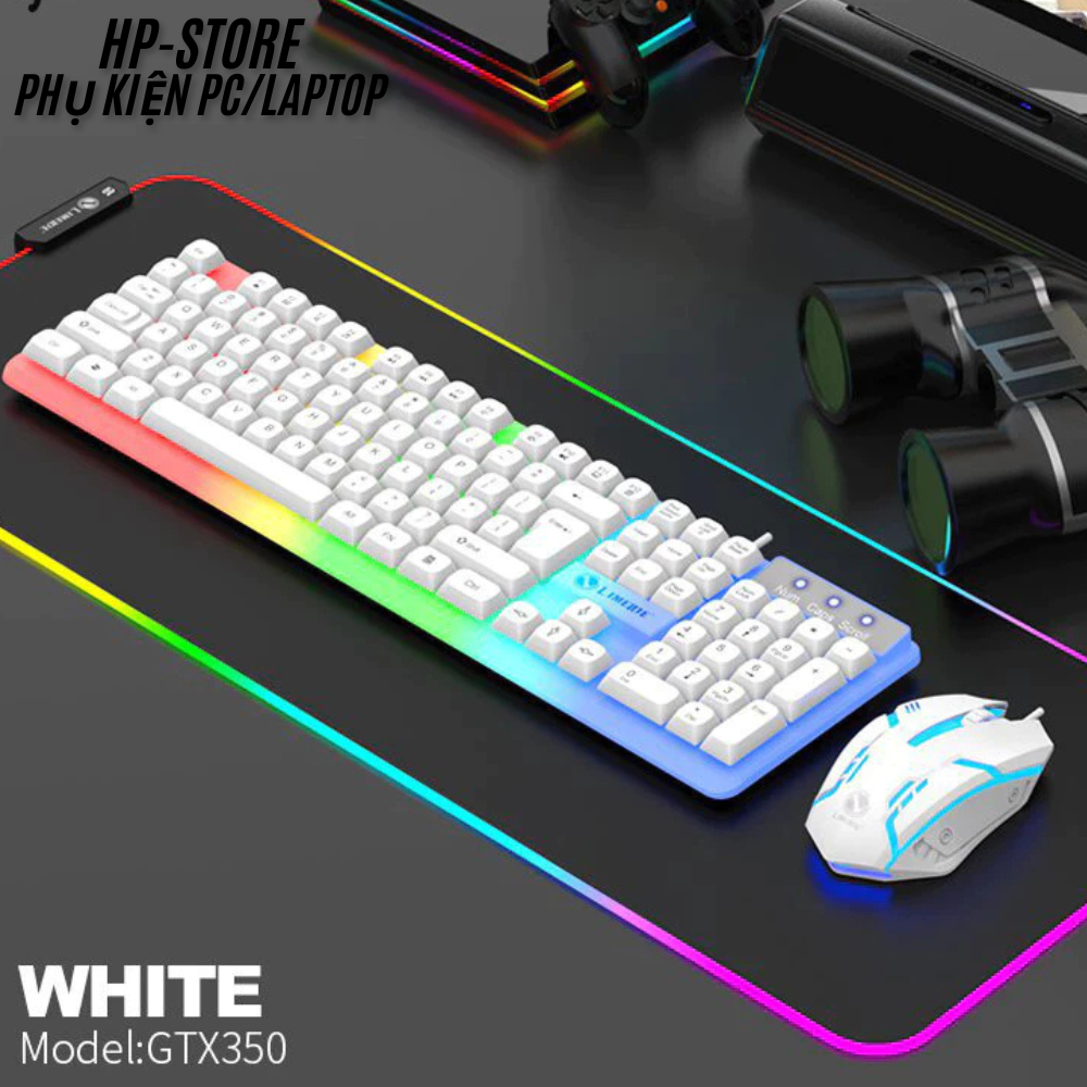 Bàn Phím Giả Cơ Kèm Chuột Máy Tính Có Dây Combo GTX350 Fullsize 104 Phím Có Đèn Led Bật Tắt, Bh 12T