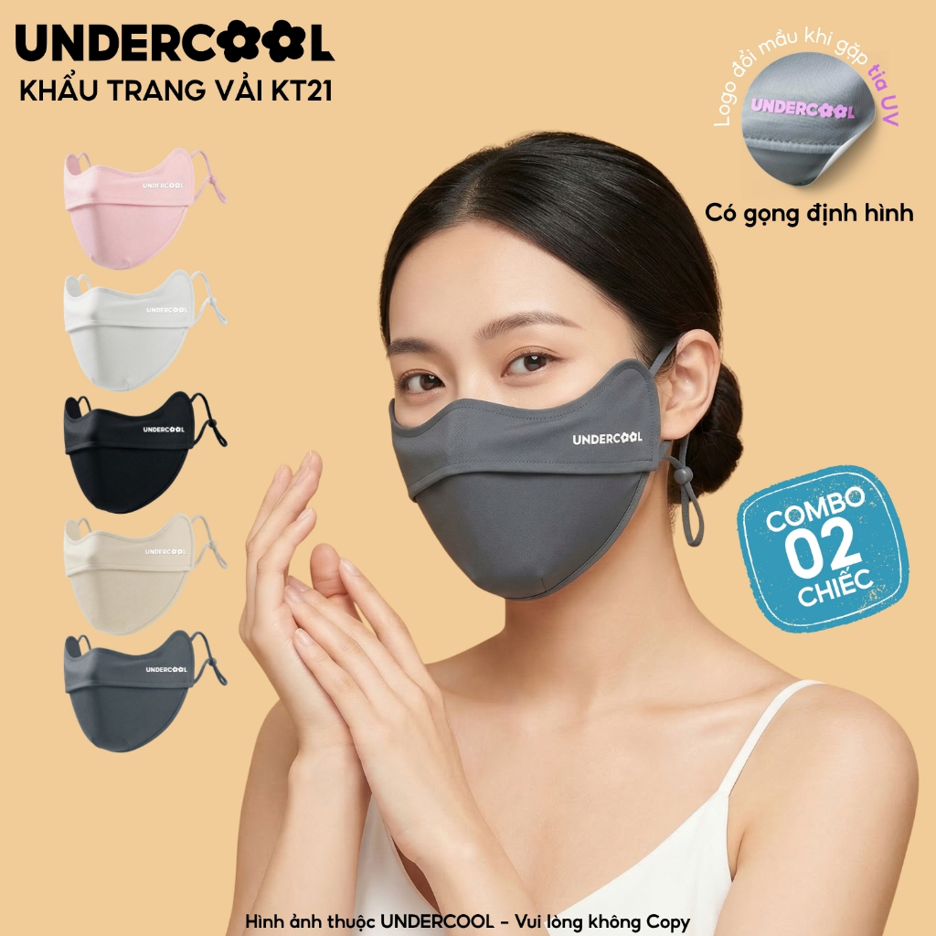 COMBO 2 Chiếc Khẩu Trang Vải Chống Nắng UNDERCOOL - Chống Tia UV, Có Gọng Định Hình, Logo Đổi Màu Khi Gặp Nắng CB-KT21