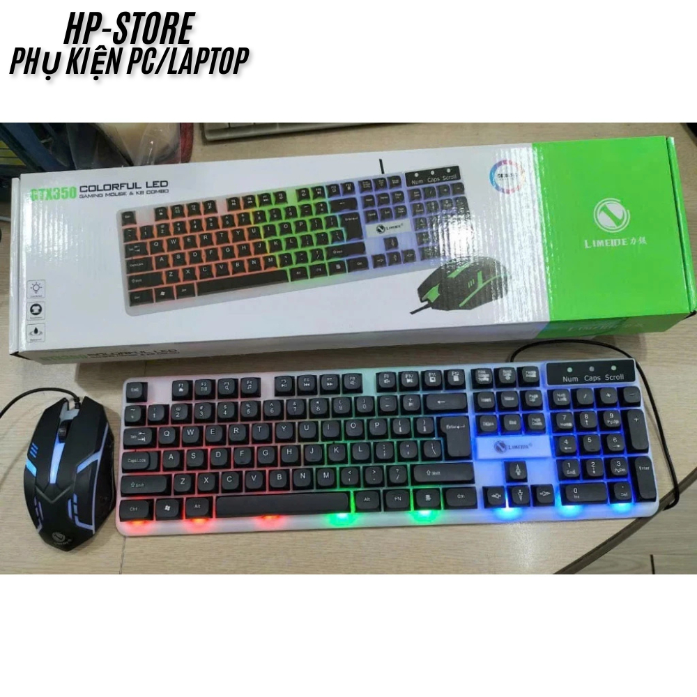 Bàn Phím Giả Cơ Kèm Chuột Máy Tính Có Dây Combo GTX350 Fullsize 104 Phím Có Đèn Led Bật Tắt, Bh 12T