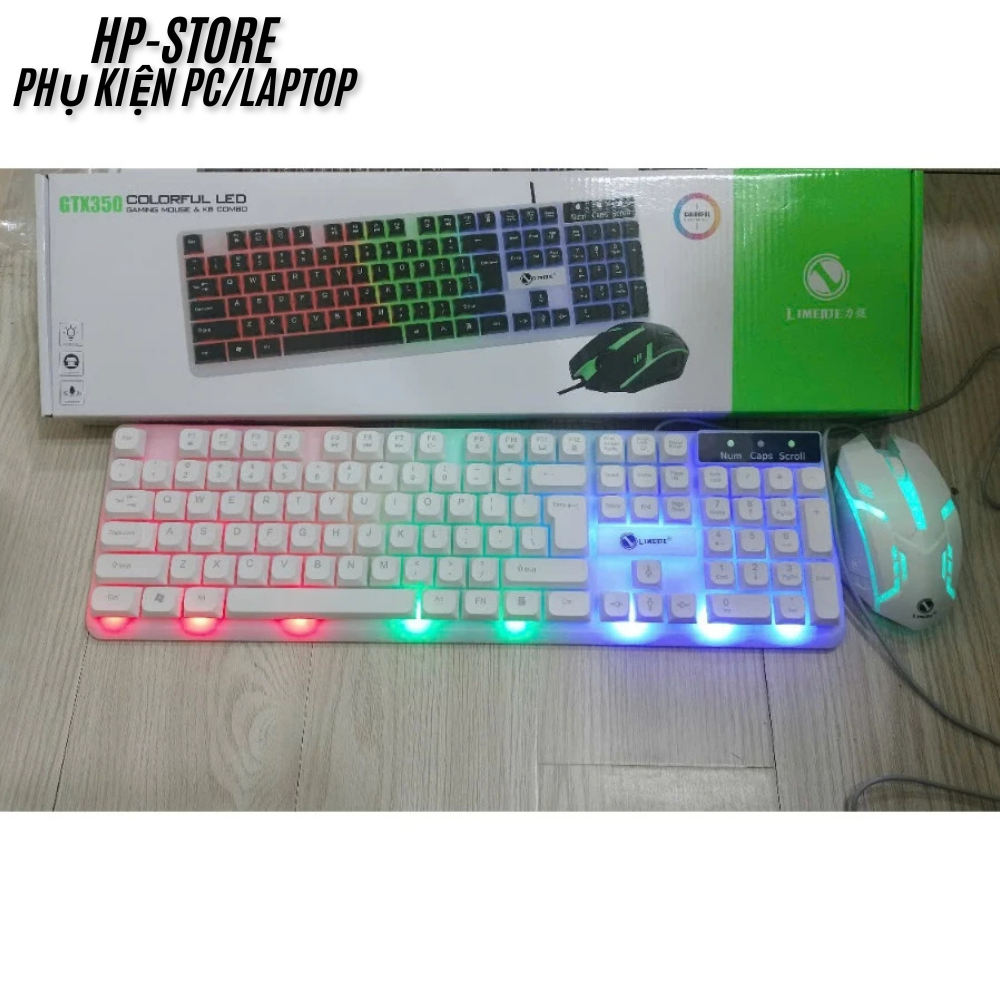 Bàn Phím Giả Cơ Kèm Chuột Máy Tính Có Dây Combo GTX350 Fullsize 104 Phím Có Đèn Led Bật Tắt, Bh 12T