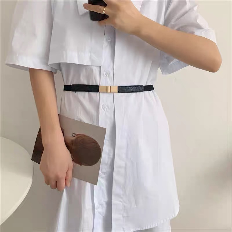 Đai váy chun co giãn dây thắt lưng thun mặt bạc gài DV17 HORIZON dây nịt blazer áo sơ mi váy  Đai thắt váy bản nhỏ 1.5cm