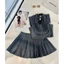 Set đồ bé gái Áo Xếp Ly Phối Bèo Cổ Đính Nơ Chân Váy Xếp Ly Cạp Cao Phong Cách Hàn Quốc mẹ và bé 13-55kg
