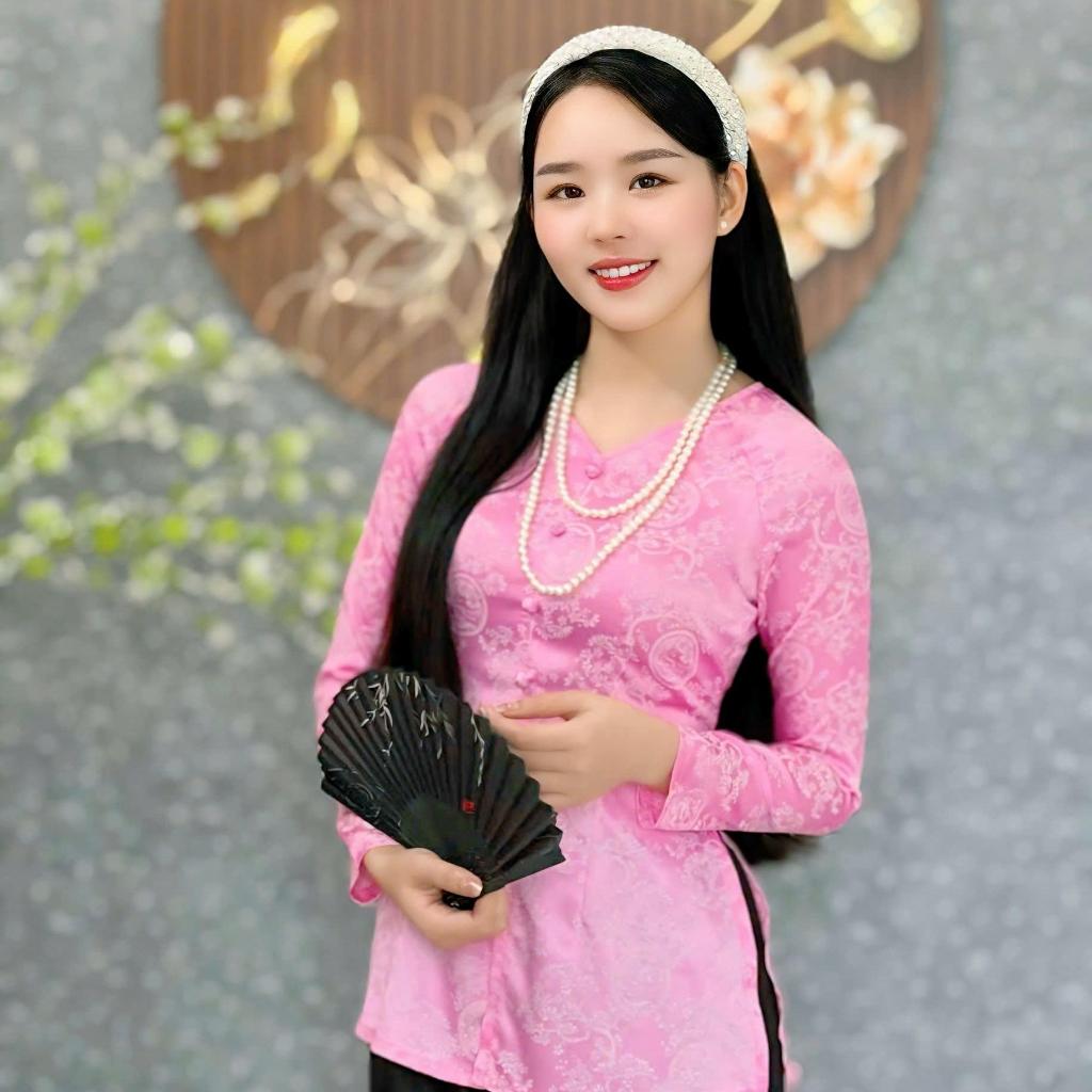 Hân Nguyễn Áo Bà Ba  - B.A131 - Áo Bà Ba Gấm Tơ Phượng Hoàng Cổ Tim Dây Kéo ( Quần Ngọc Trai )