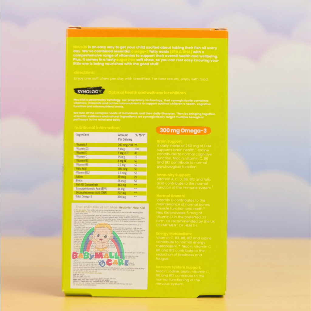 Kẹo Dẻo Neubria Neu Kid Omega 3 Multivitamin 30 Viên Hỗ Trợ Bổ Sung DHA Cho Bé 3-12T Babymall & Care