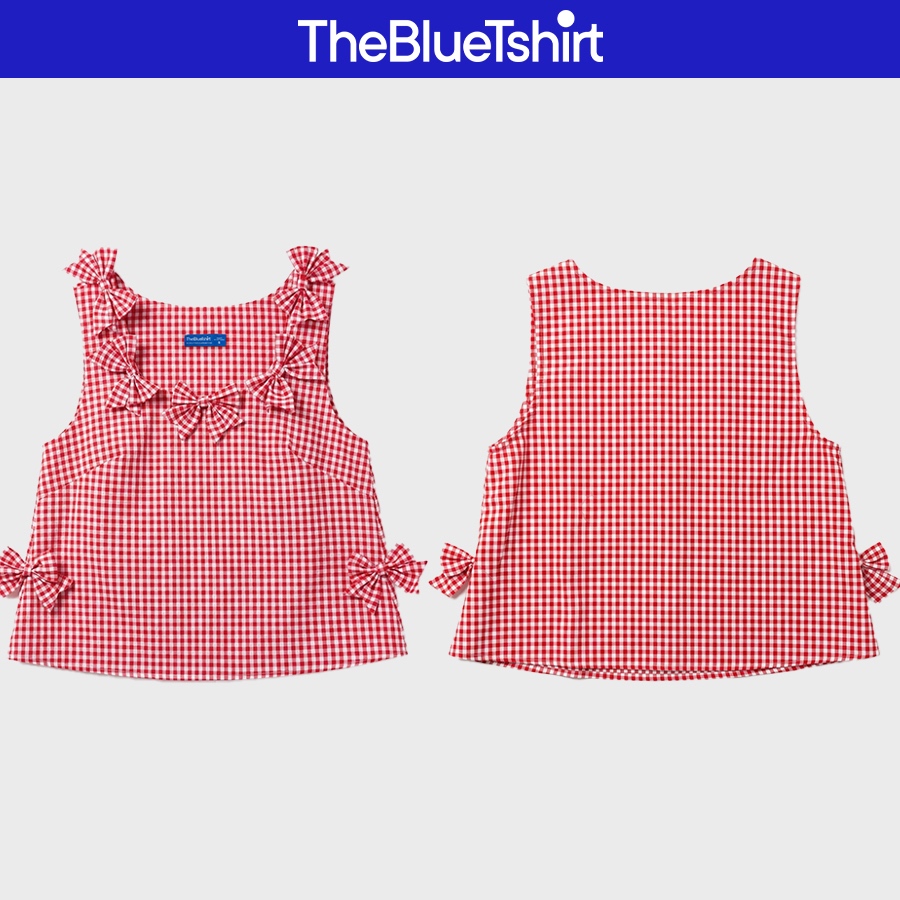 TheBlueTshirt - Áo kiểu caro crop xoè sát nách trang trí nơ cho nữ - Bow Top