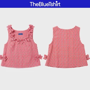 TheBlueTshirt - Áo kiểu caro crop xoè sát nách trang trí nơ cho nữ - Bow Top