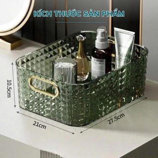 Hộp Nhựa Trong Suốt Có Tay Cầm Kim Cương Đa Năng Đựng Đồ Tủ Lạnh, Nhà Bếp, Mỹ Phẩm