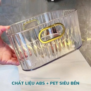 Hộp Nhựa Trong Suốt Có Tay Cầm Kim Cương Đa Năng Đựng Đồ Tủ Lạnh, Nhà Bếp, Mỹ Phẩm