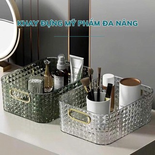 Hộp Nhựa Trong Suốt Có Tay Cầm Kim Cương Đa Năng Đựng Đồ Tủ Lạnh, Nhà Bếp, Mỹ Phẩm