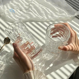 HONGLI - Cốc Ly Thủy Tinh Họa Tiết CARO Dập Nổi Chất dày dặn - Cốc uống cà phê, nước ép, trà sữa - Style Hàn Quốc, DECOR