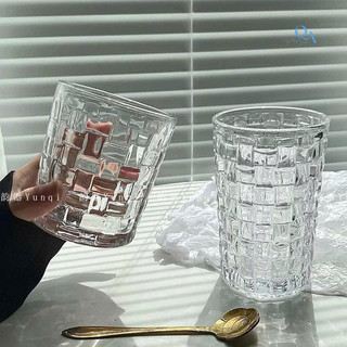 HONGLI - Cốc Ly Thủy Tinh Họa Tiết CARO Dập Nổi Chất dày dặn - Cốc uống cà phê, nước ép, trà sữa - Style Hàn Quốc, DECOR