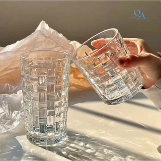 HONGLI - Cốc Ly Thủy Tinh Họa Tiết CARO Dập Nổi Chất dày dặn - Cốc uống cà phê, nước ép, trà sữa - Style Hàn Quốc, DECOR