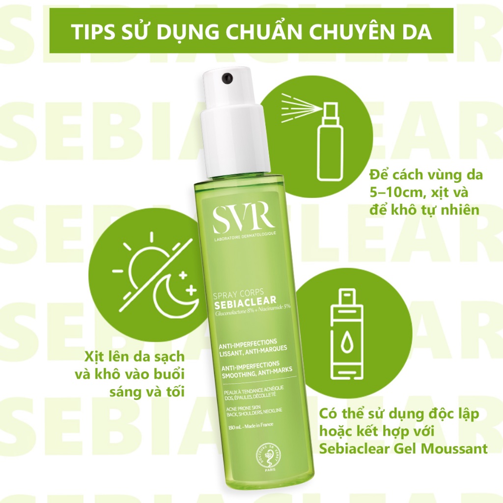 Bộ đôi xịt giảm mụn lưng và cơ thể SVR Sebiaclear SPRAY CORPS 150ML (CBG23)