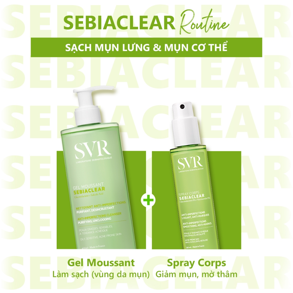 Bộ đôi xịt giảm mụn lưng và cơ thể SVR Sebiaclear SPRAY CORPS 150ML (CBG23)