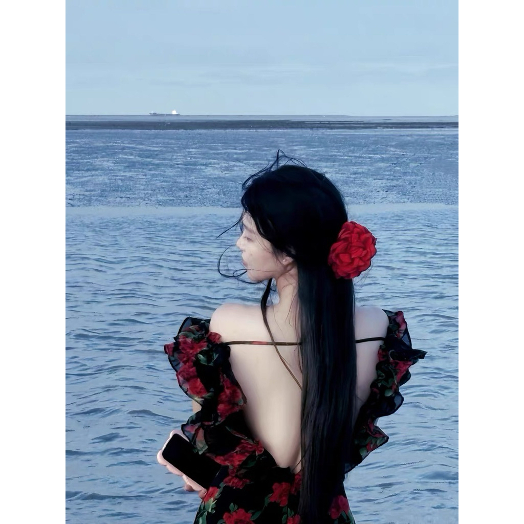 Lulus | Đầm maxi hoa hồng lưng trần gợi cảm 🥀