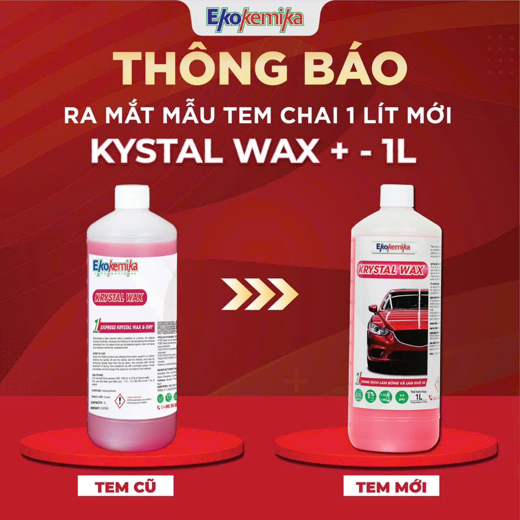 Dung dịch làm bóng, làm khô và bảo vệ thân xe Krystal Wax-1L thương hiệu Ekokemika