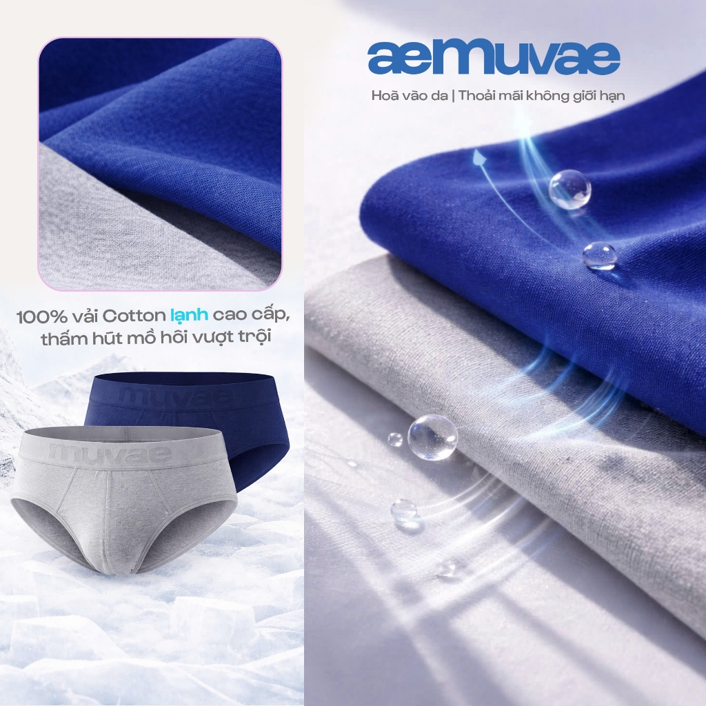 Combo 3 Quần Lót Nam Brief Cotton Cao Cấp Mát Lạnh, Mềm Mịn Thoáng Khí, Hoà Vào Da - Muvae (aeMuvae)