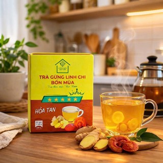 Trà gừng linh chi hòa tan hộp 20 gói 10gr Bốn Mùa Everseason