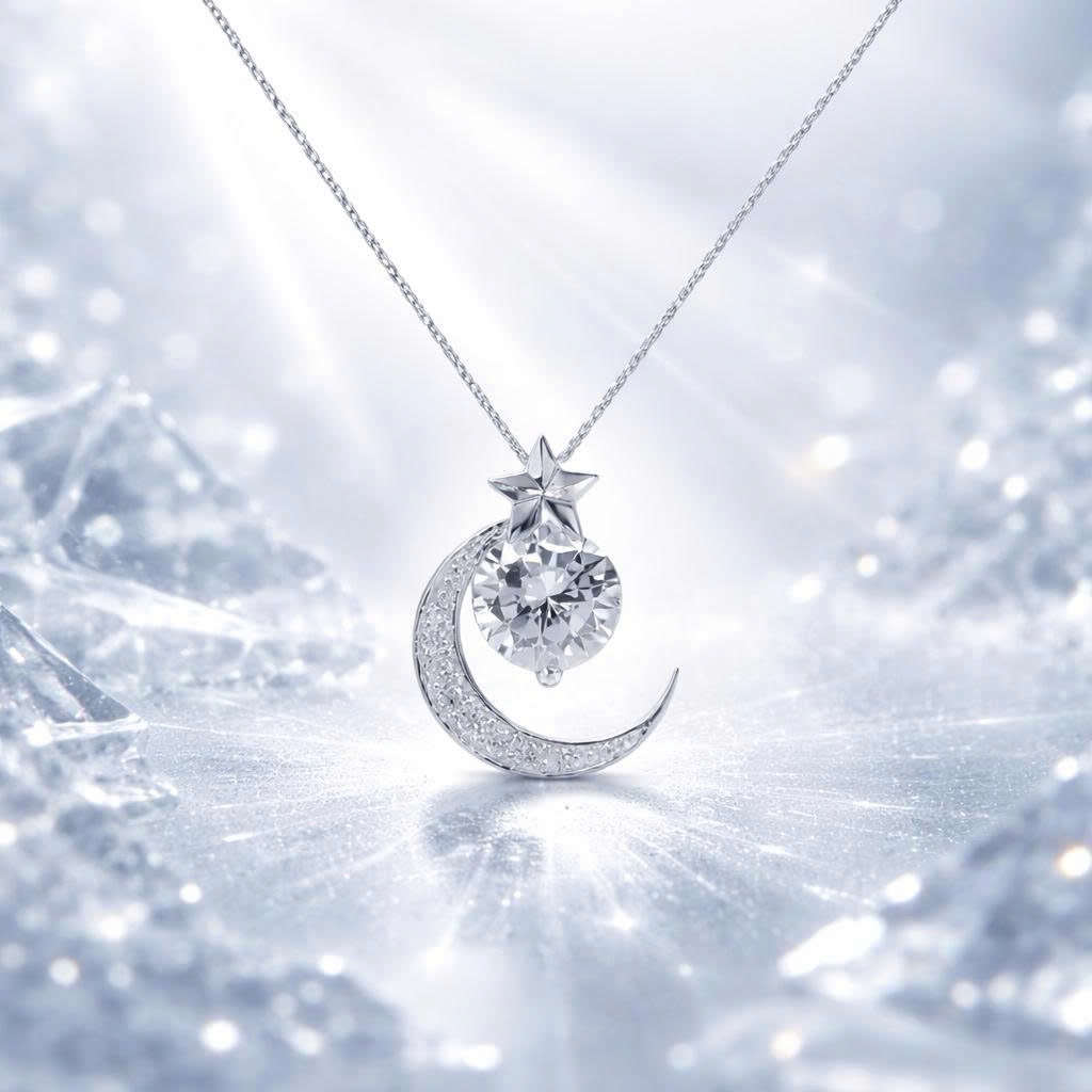 Mặt dây chuyền bạc 925 Trăng Sao Đá Mossanite 6mm Luna Jewelry