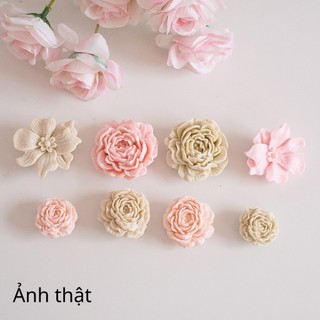 Bộ 8 Sticker, Charm 3D chủ đề Hoa trà nhựa cứng gắn Dép Sục, Cá sấu JB-444 Mita