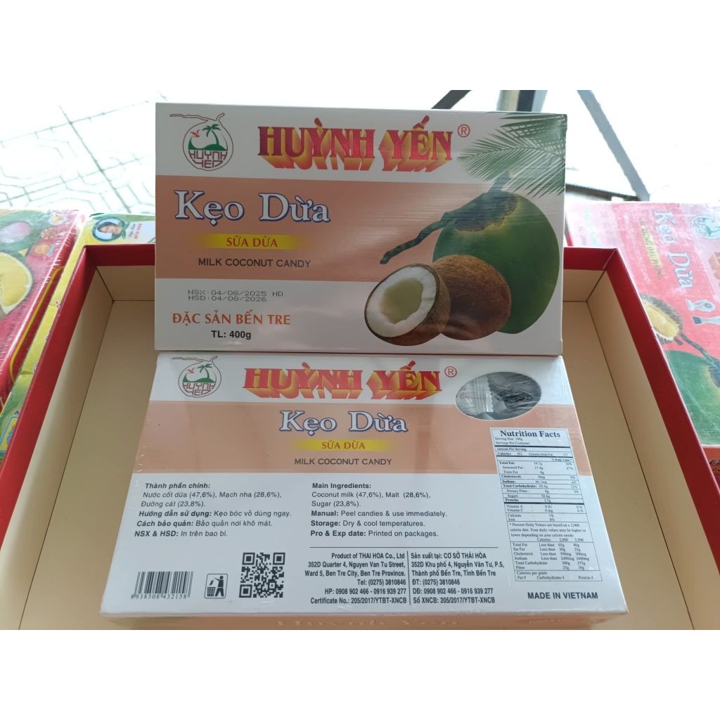 ( Ít ngọt ) Kẹo dừa sữa dừa Huỳnh Yến ( hộp 400g )  __  đặc sản Bến Tre