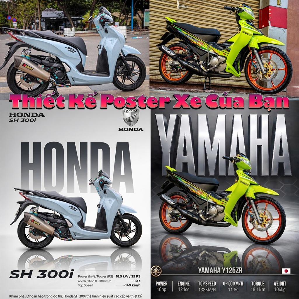 Thiết Kế Tranh Poster Xe Theo Yêu Cầu Tráng Gương Khung Composite Decor Treo Tường Cá Tính