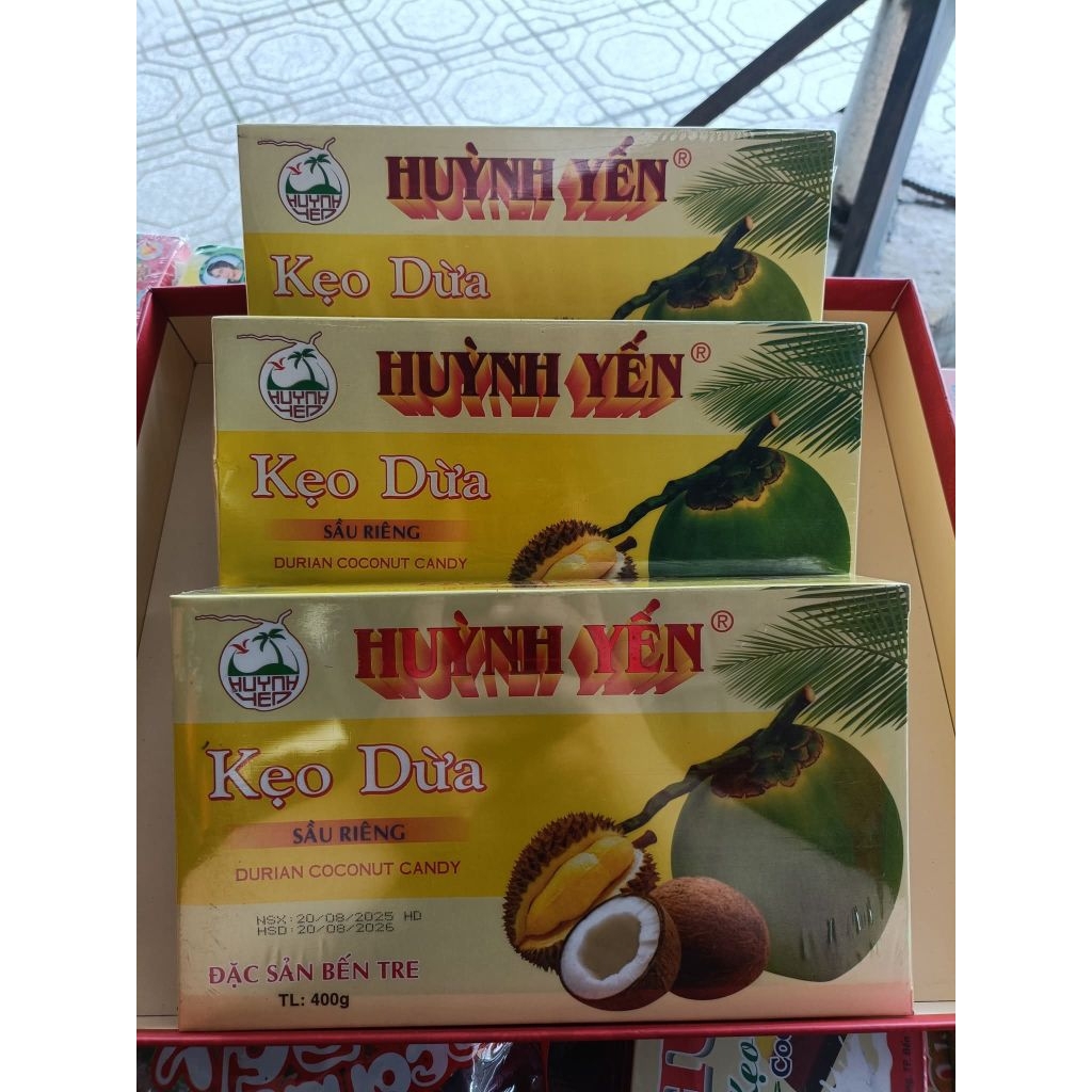 ( Ít ngọt ) Kẹo dừa sầu riêng Huỳnh Yến ( hộp 400g )  __  đặc sản Bến Tre