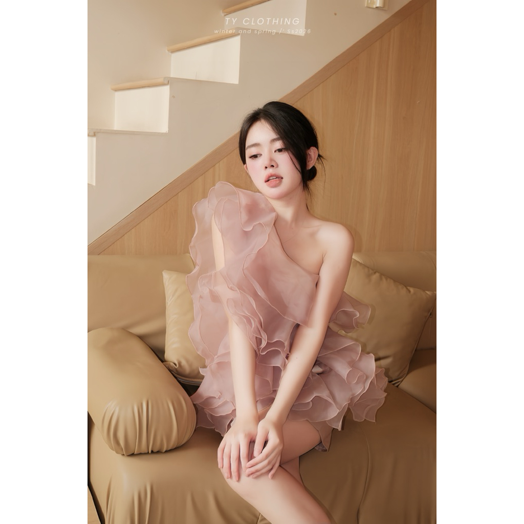 Set áo bèo tua rua hồng tiểu thư bồng bềnh - Kèm quần tacta dây khoá kéo- Hàng Thiết Kế - Màu Hồng - TY CLOTHING