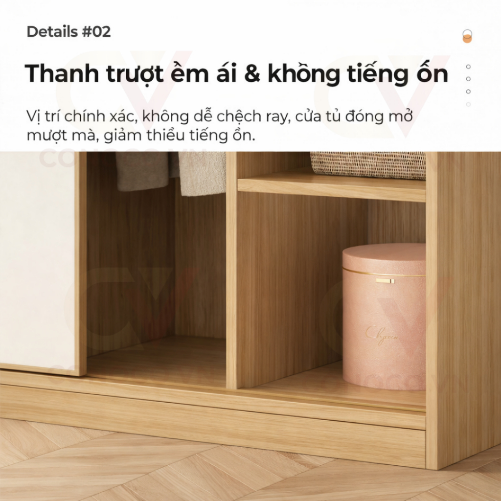 CONOCO Tủ Quần Áo Gỗ Cửa Lùa Hiện Đại Thiết Kế Nhiều Ngăn Thanh Treo Chịu Lực Tiết Kiệm Không Gian Phòng Ngủ