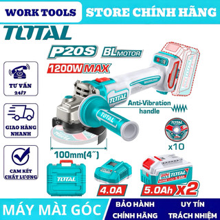 TOTAL Máy mài góc không chổi than cốt 100MM dùng pin 20V 900W - 1200W TAGLI21104 & TAGLI261021 & TAGLI2120232