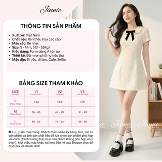 Váy đầm cổ sen dáng ngắn hoạ tiết ren hoa dày dặn 2 lớp siêu xinh phối nơ nhung tiểu thư GENZ.CLOSET
