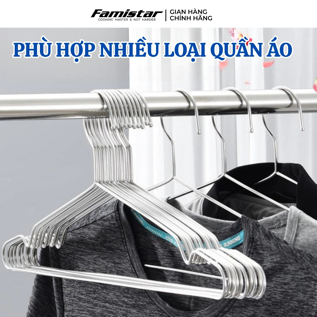 Combo 50 móc treo quần áo INOX Famistar, móc phơi quần áo, móc quần áo, móc treo quần áo trẻ em MQA