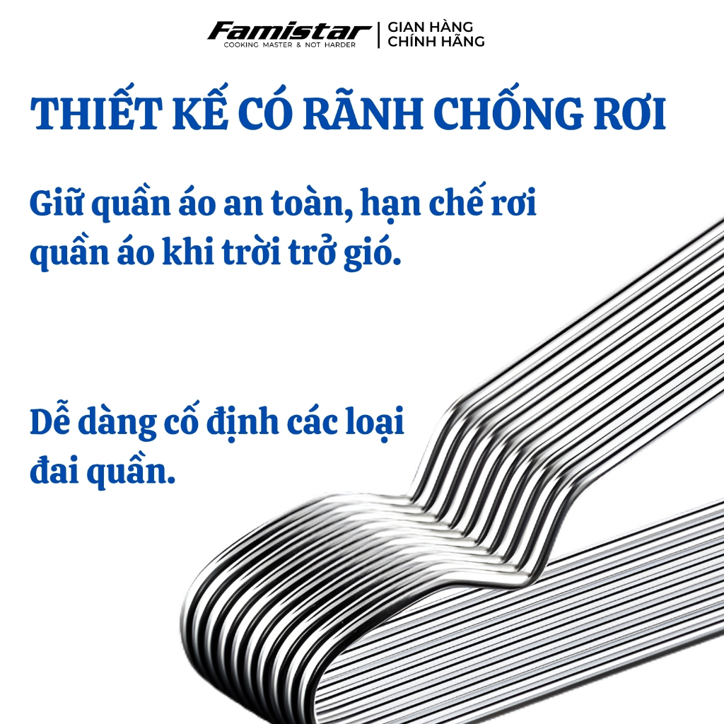 Combo 50 móc treo quần áo INOX Famistar, móc phơi quần áo, móc quần áo, móc treo quần áo trẻ em MQA