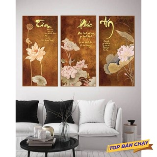 [Tranh Chữ Thư Pháp] Tranh Tráng Gương Bo Viền Cao Cấp - Tranh Treo Tường Chữ Tâm Phúc An (Bộ 3 Tấm)