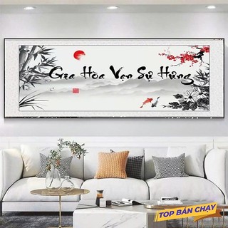 Tranh Bo Viền Cao Cấp - Tranh Treo Tường Thư Pháp Gia Hoà Vạn Sự Hưng - Tranh Kích Thước Lớn