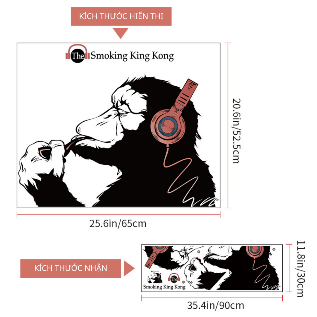 Decal Dán Tường King Kong Smoking Có Keo Sẵn 65x52.5cm - Trang Trí Không Gian Phong Cách Cá Tính
