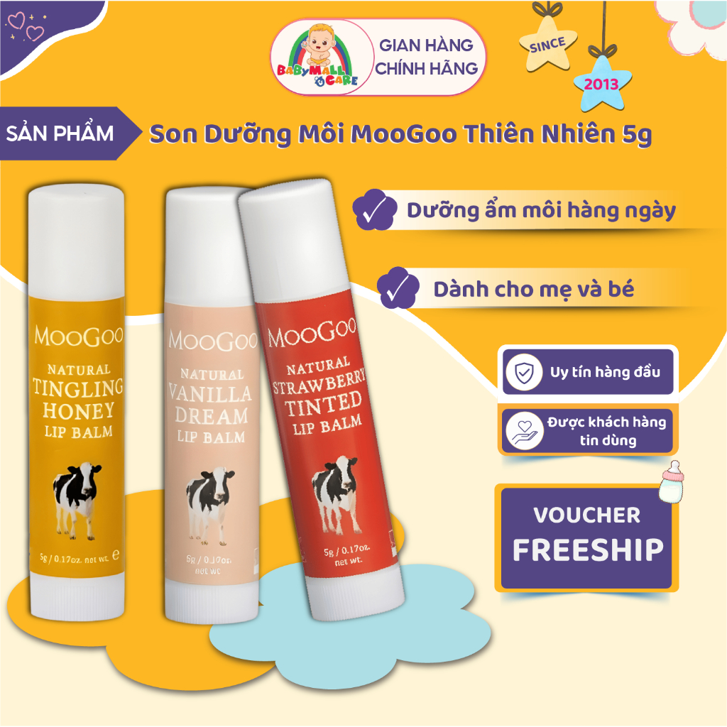 Son Dưỡng Môi MooGoo Thiên Nhiên 5g Mềm Môi Dưỡng Ẩm Cho Mẹ Và Bé | Babymall & Care