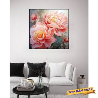 [Tranh Hoa Mẫu Đơn] Tranh Tráng Gương Bo Viền Cao Cấp - Tranh Treo Tường Trang Trí Phòng Khách 01