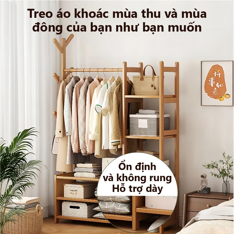 Tủ Quần Áo Tre Đa Năng Kết Hợp Treo Đồ Và Kệ Mở Tiết Kiệm Diện Tích Cho Phòng Ngủ Nhỏ Kích Thước