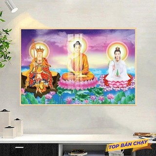 [TRANH PHẬT GIÁO] Tranh Treo Tường Phòng Thờ Phật Giáo - Tranh Ta Bà Tam Thánh - Tranh Laminate Tráng Gương
