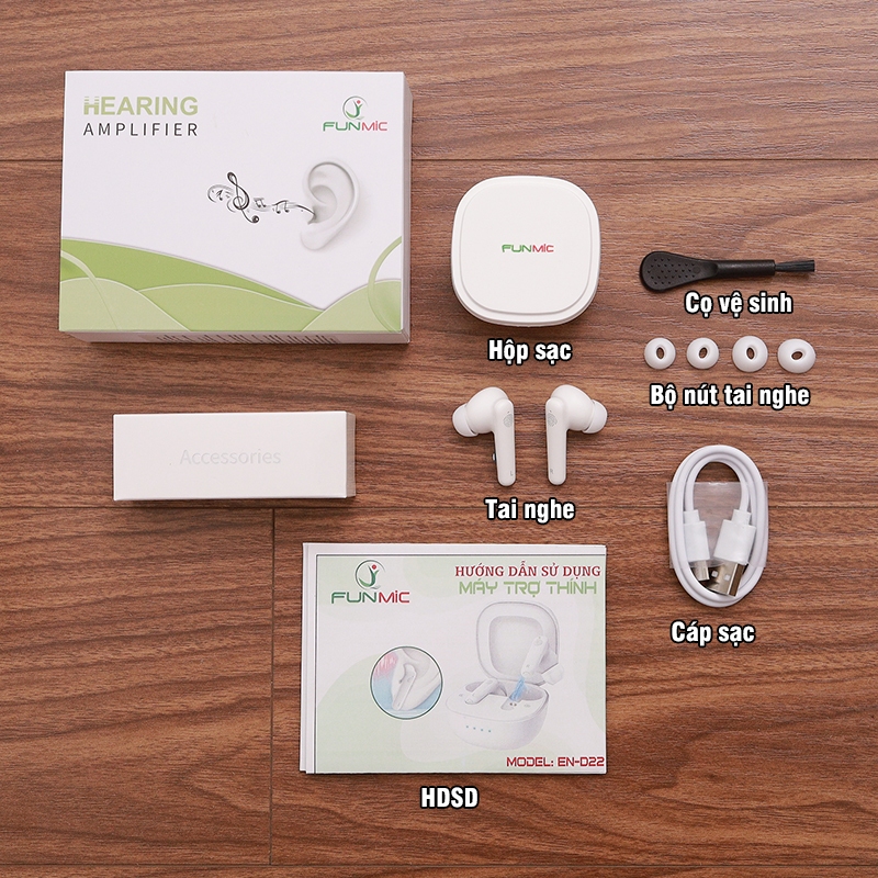 Máy trợ thính cao cấp pin sạc Funmic EN-D22 - Khuyếch đại âm thanh to rõ, hạn chế tạp âm tốt