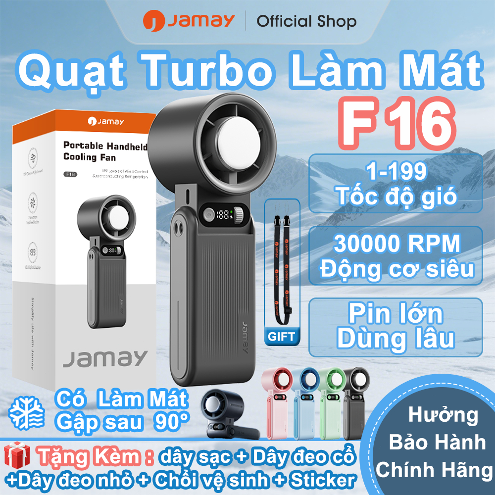 JAMAY Quạt Cầm Tay Mini, turbo 199 Tốc Độ Gió Siêu Mạnh, Pin lớn, Quạt Sò Lạnh, Gập Gọn 135 Độ, Tặng dây đeo F16 D | BigBuy360 - bigbuy360.vn