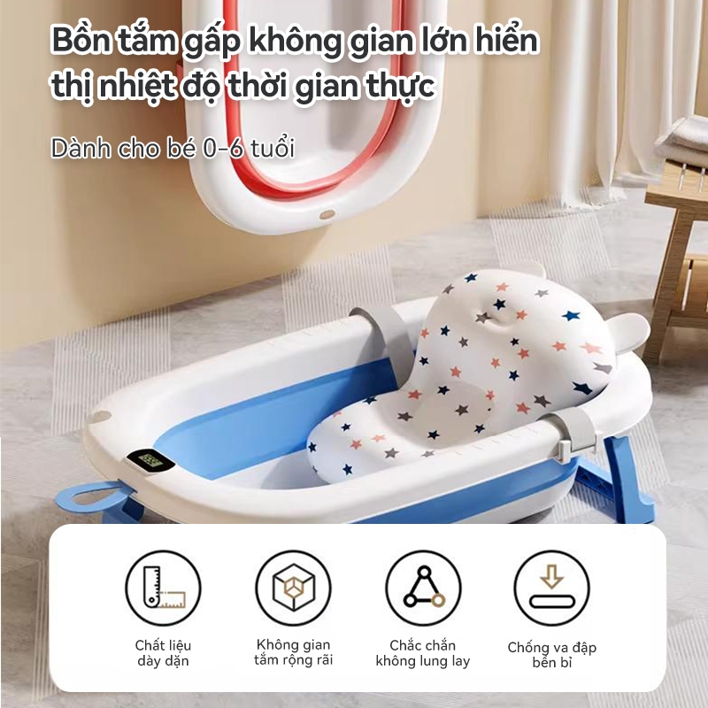 Chậu tắm gấp gọn cho bé sơ sinh MINI BEAR– Bồn tắm có nhiệt kế, thiết kế nhỏ gọn, tiện lợi