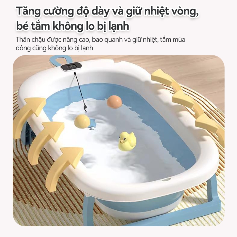 Chậu tắm gấp gọn cho bé sơ sinh MINI BEAR– Bồn tắm có nhiệt kế, thiết kế nhỏ gọn, tiện lợi