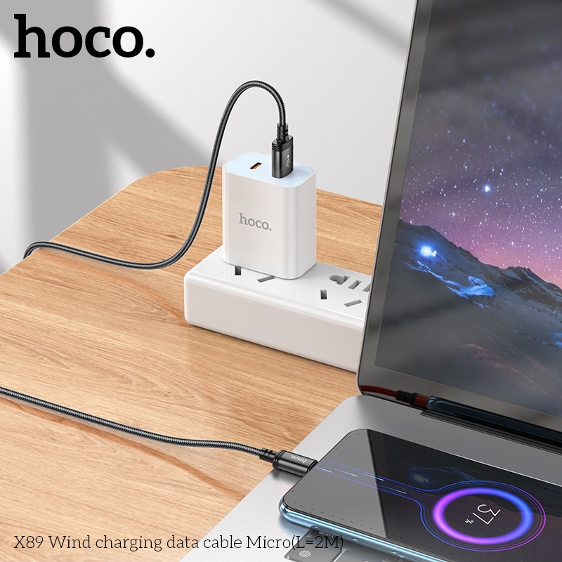 Cáp HOCO X89 Micro USB 2.4A Dây Dù Siêu Bền 2m, Chống Rối, Sạc & Data Ổn Định